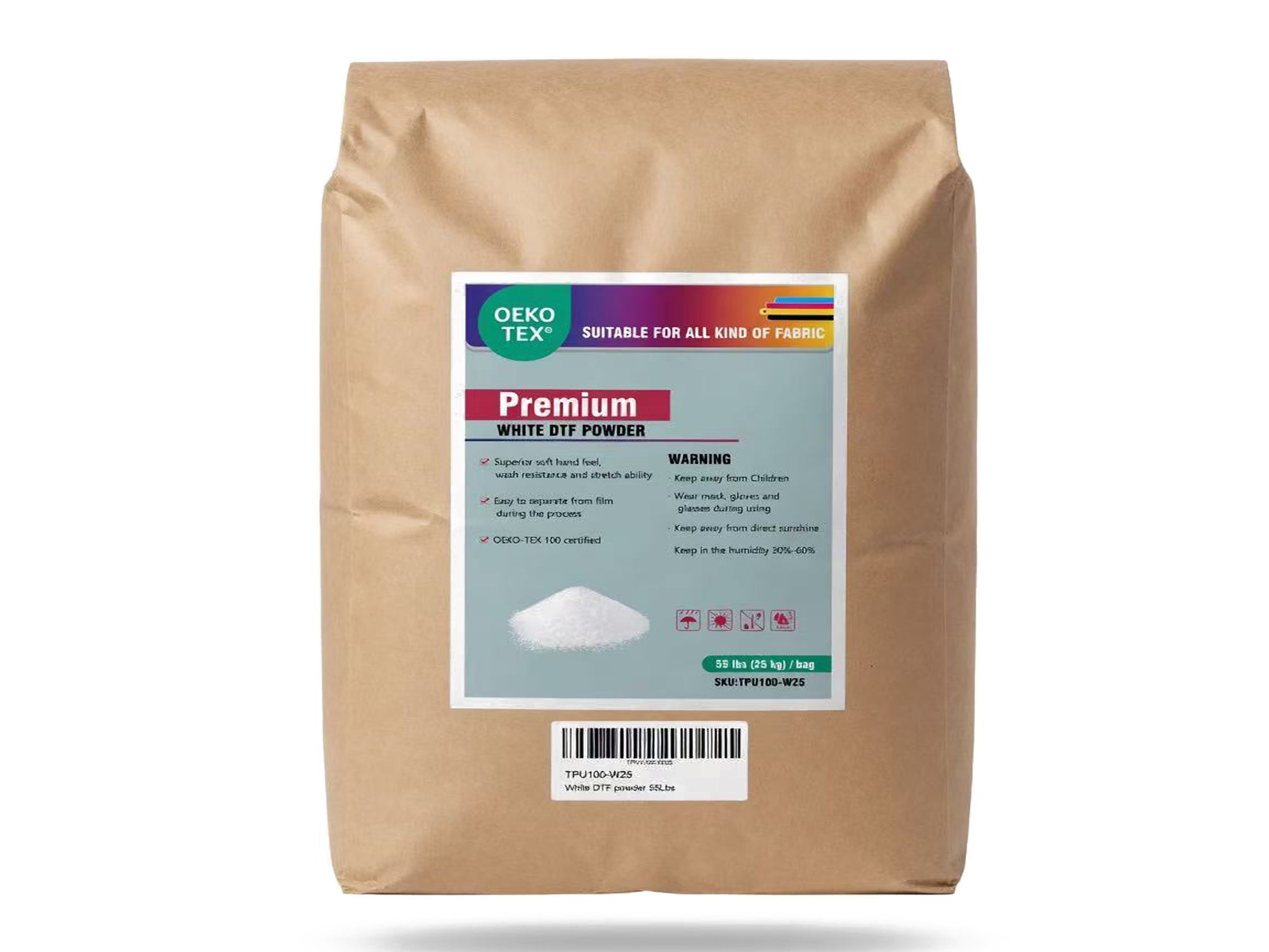 SHL LA SUPPLY Premium TPU DTF Powder | Hot Melt Adhesive Powder for DTF Transfer OEKO-TEX Certificated 25KG Bag (55Lbs)