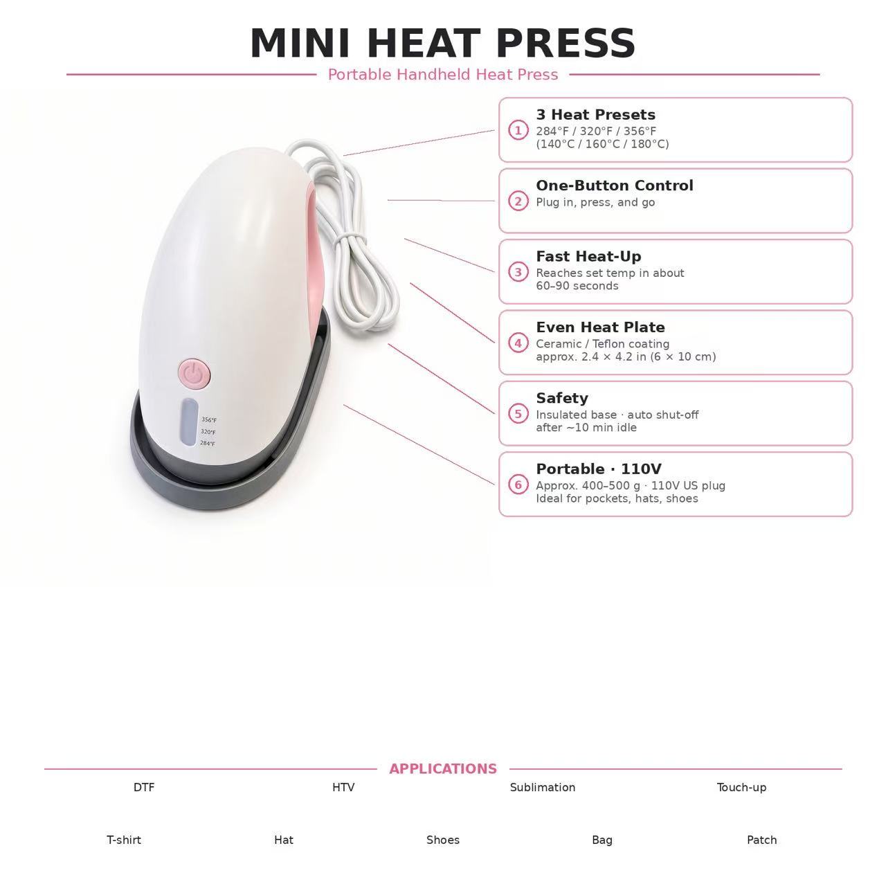 Portable Mini Heat Press Machine 110V