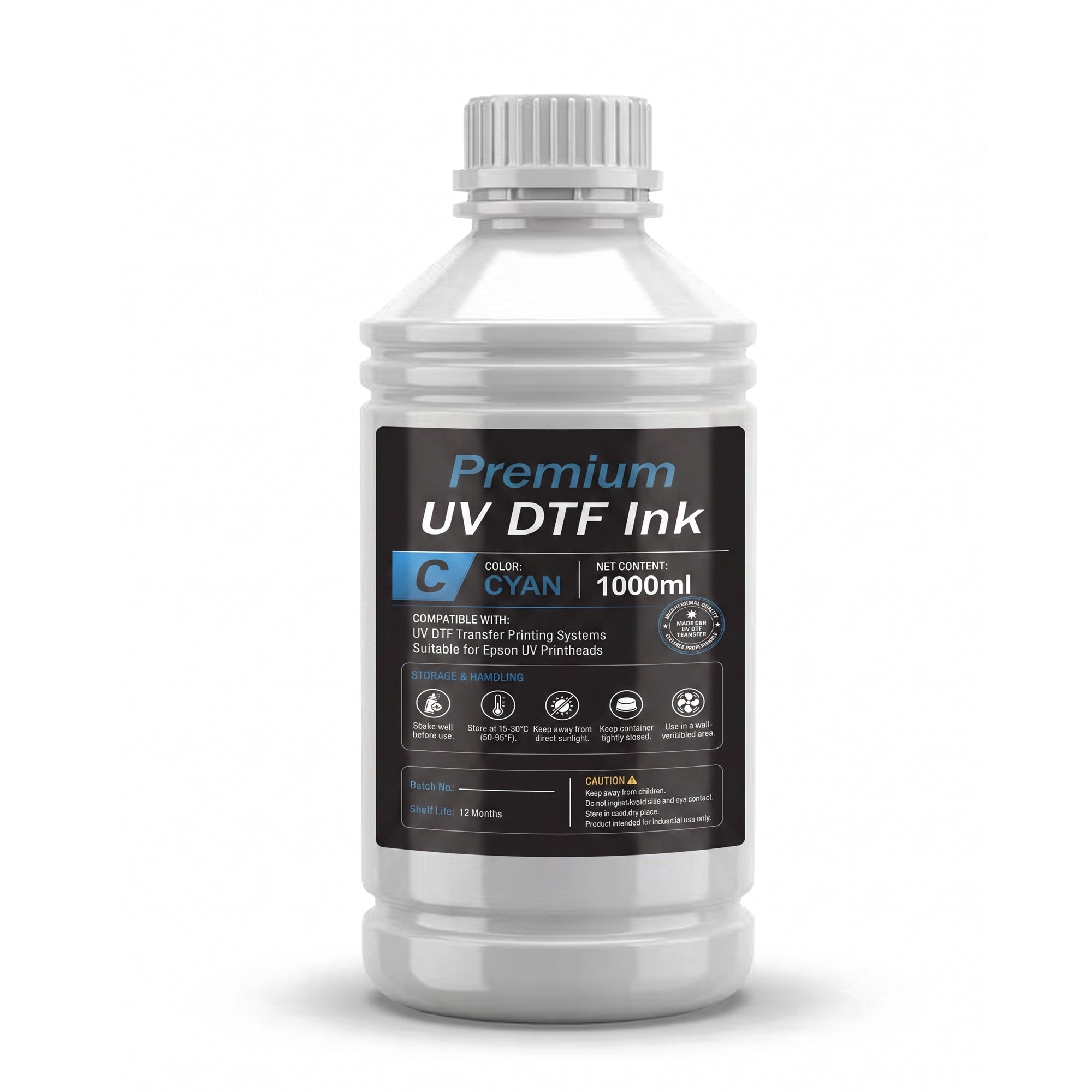 SHL LA SUPPLY Premium UV DTF Ink 1000ml / Bottle for Epson Printhead A+B Film UV DTF Printing Cyan
