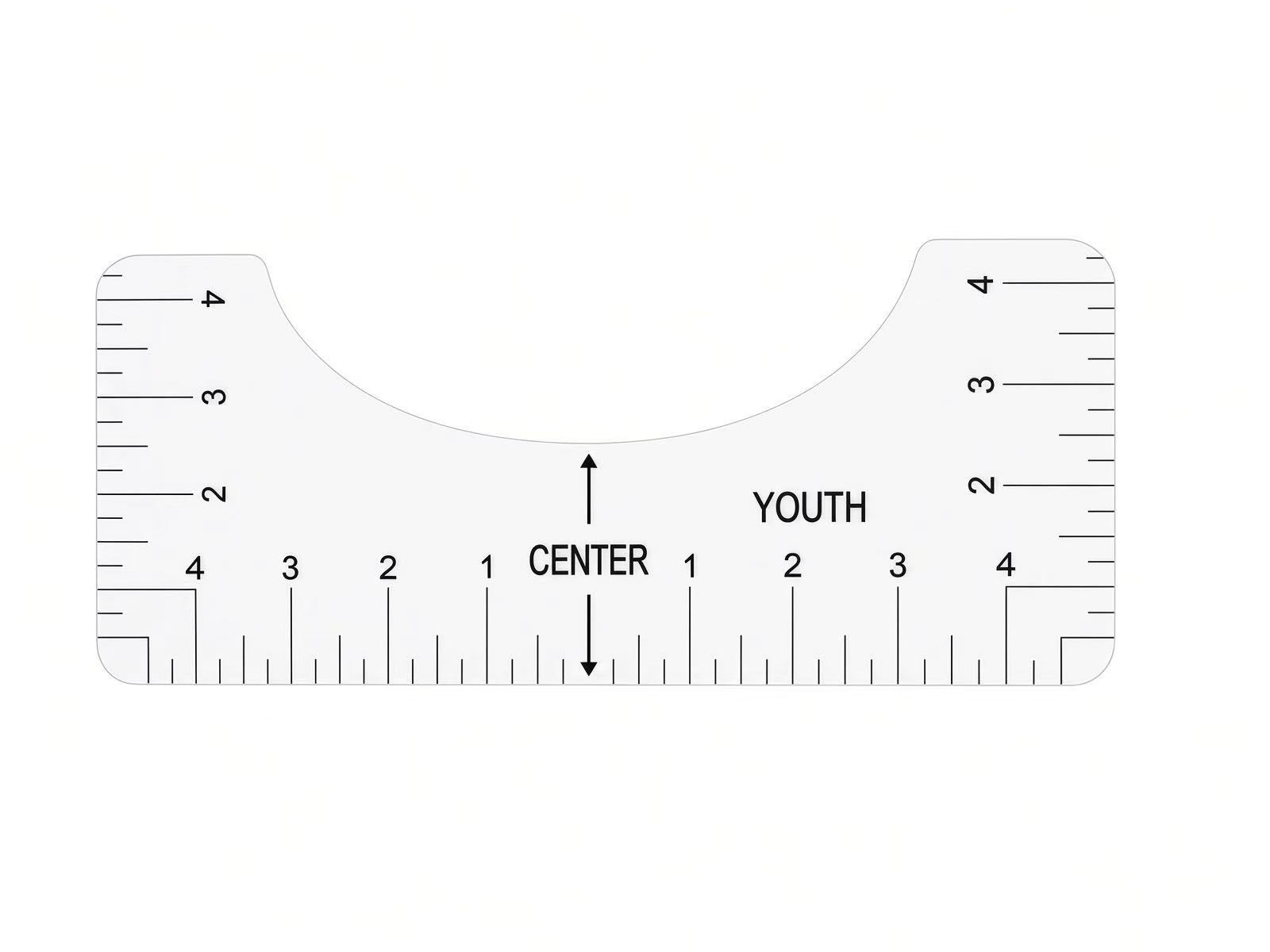 Youth size t-shirt alignment ruler guide template for centering custom transfers on junior sportswear and school apparel