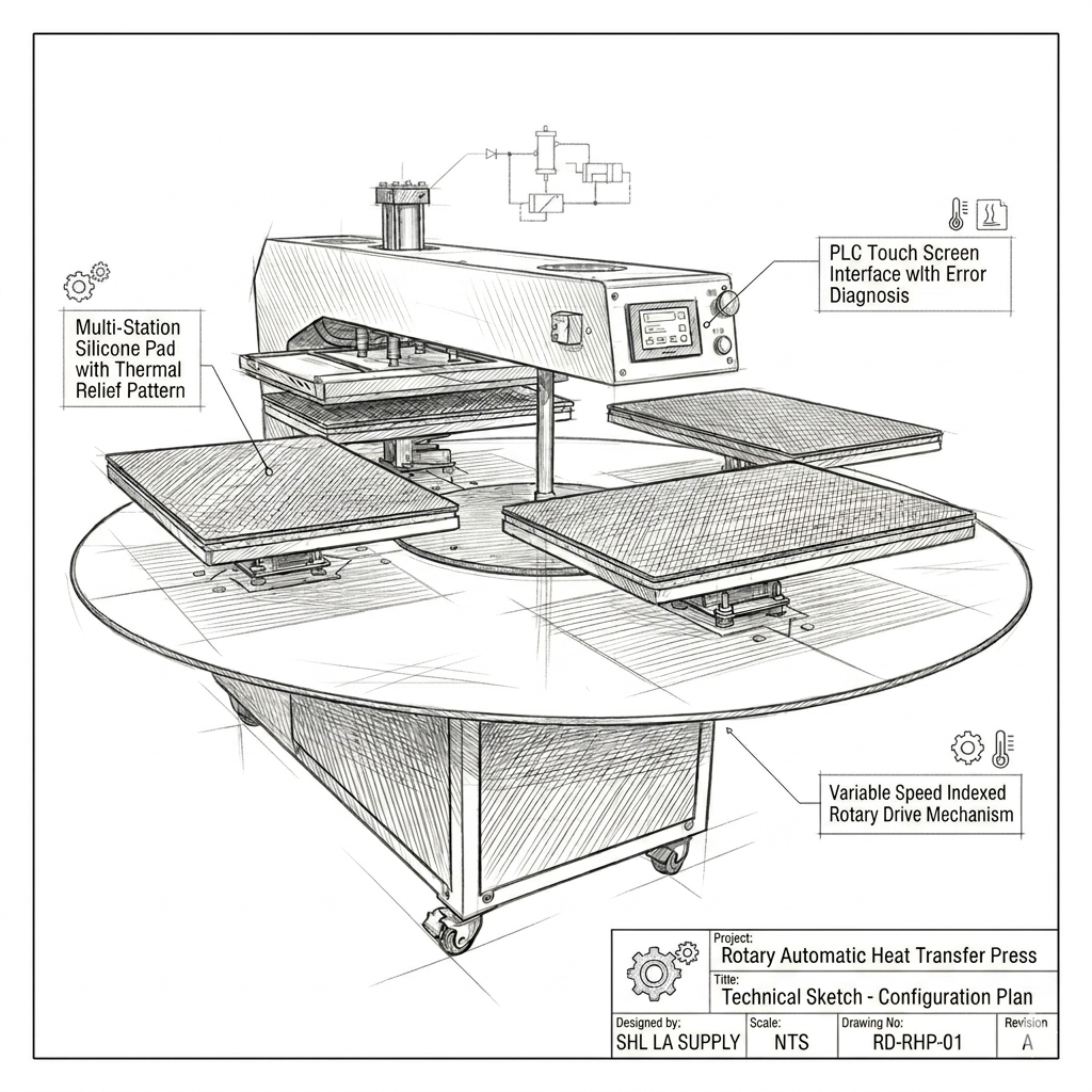 SHL LA SUPPLY Pneumatic 4 Station Carousel Heat Press 16" x 24"