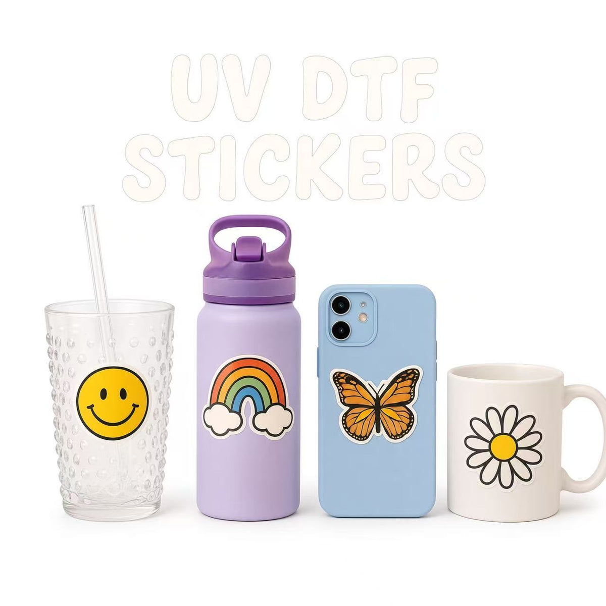 Custom UV DTF wrap transfer sticker applied smoothly on a 16oz frosted glass coffee can cup