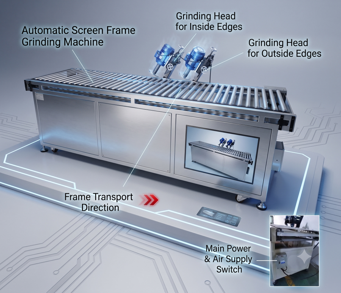 Automatic Aluminum Screen Frame Roughening Machine — Grinding before stretching