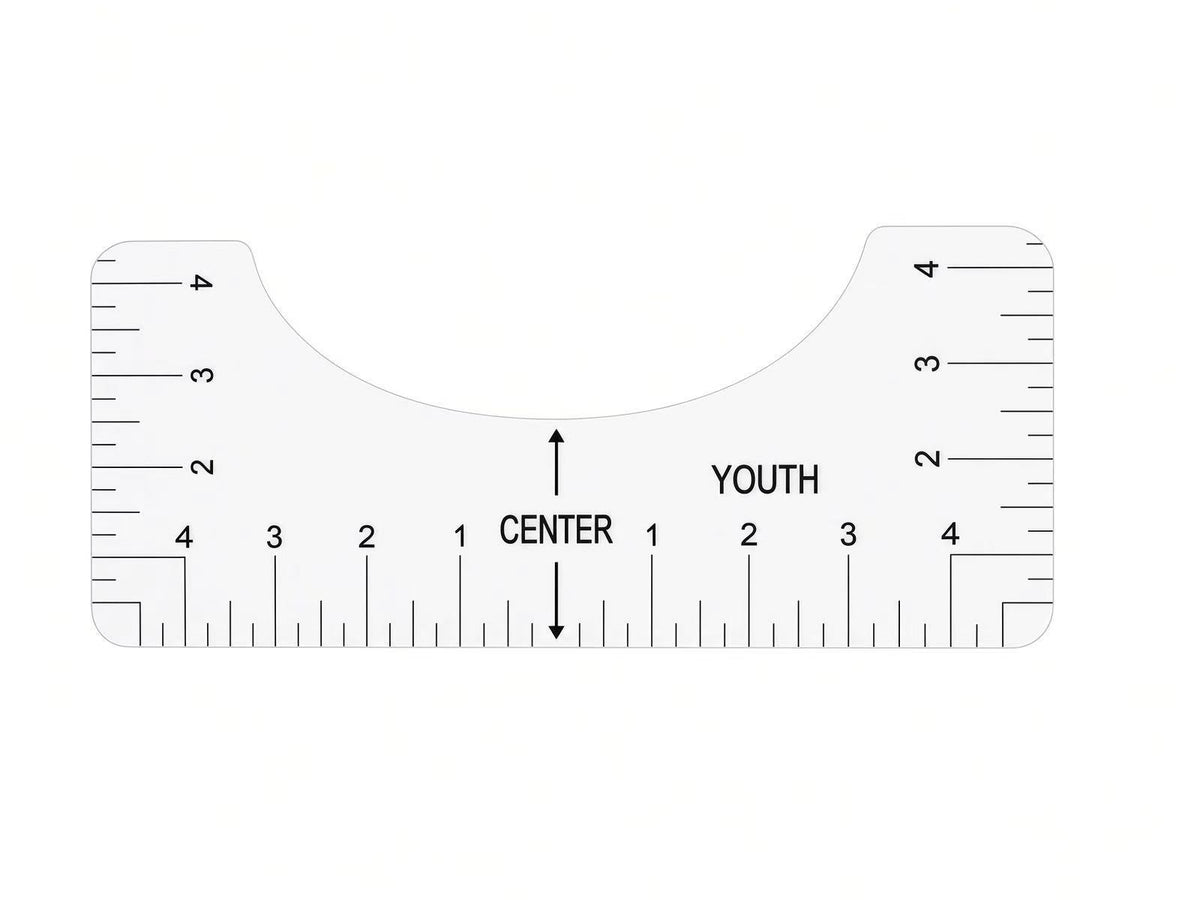 Youth size t-shirt alignment ruler guide template for centering custom transfers on junior sportswear and school apparel